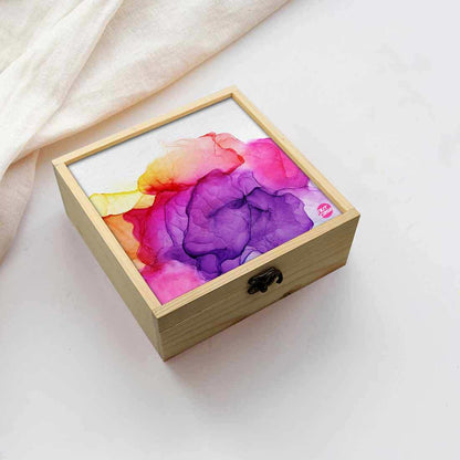 Jewellery Box Wooden Jewelry Organizer -  Purple Multicolor Ink Watercolor Nutcase