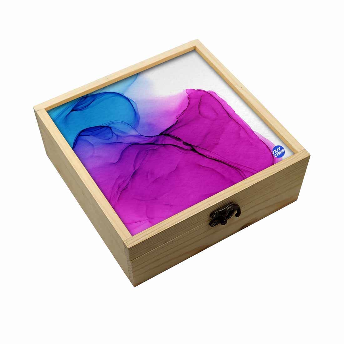 Jewellery Box Wooden Jewelry Organizer -  Purple Blue Ink Watercolor Nutcase