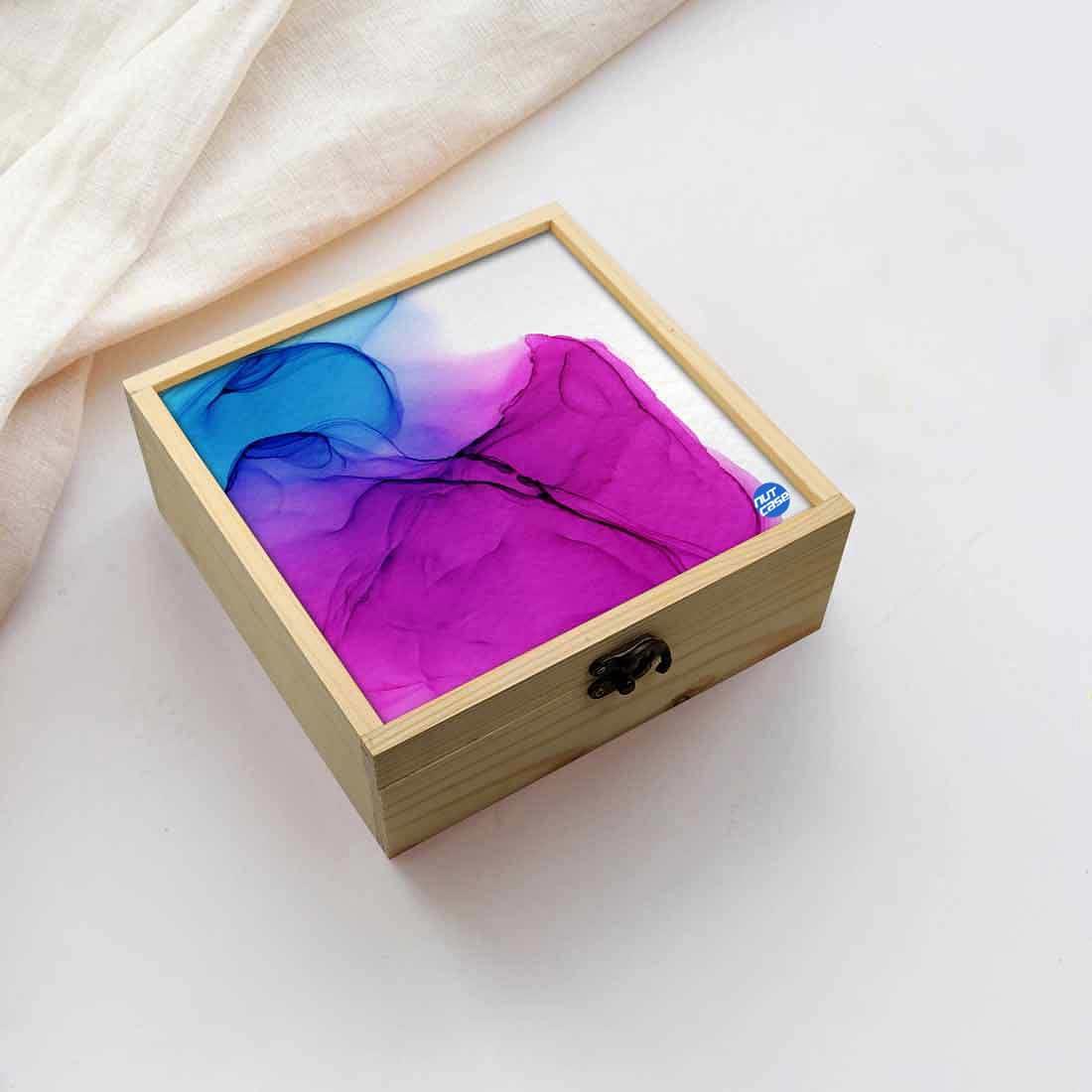 Jewellery Box Wooden Jewelry Organizer -  Purple Blue Ink Watercolor Nutcase