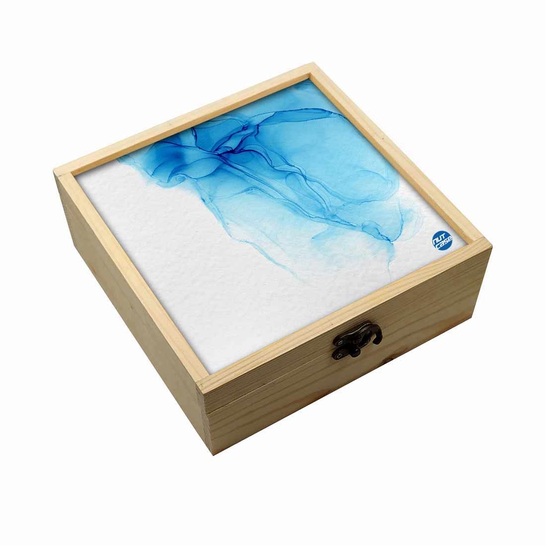 Jewellery Box Wooden Jewelry Organizer -  Blue Ink Watercolor Nutcase