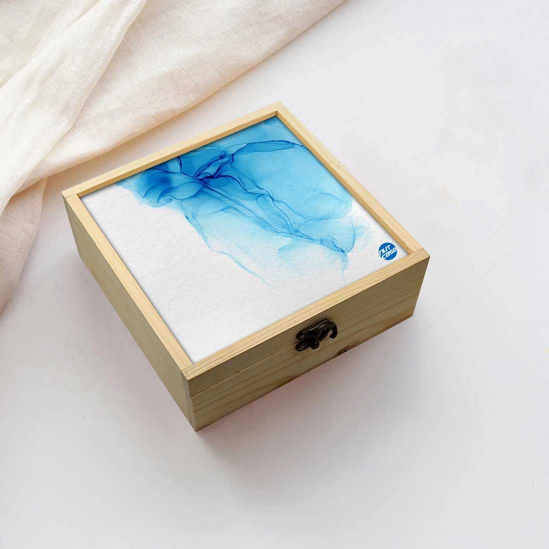 Jewellery Box Wooden Jewelry Organizer -  Blue Ink Watercolor Nutcase