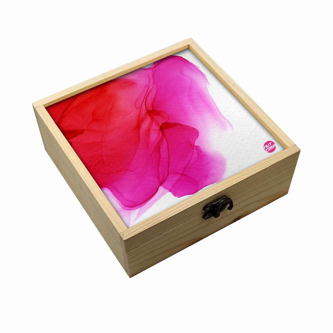 Jewellery Box Wooden Jewelry Organizer -  Red And Pink Ink Watercolor Nutcase