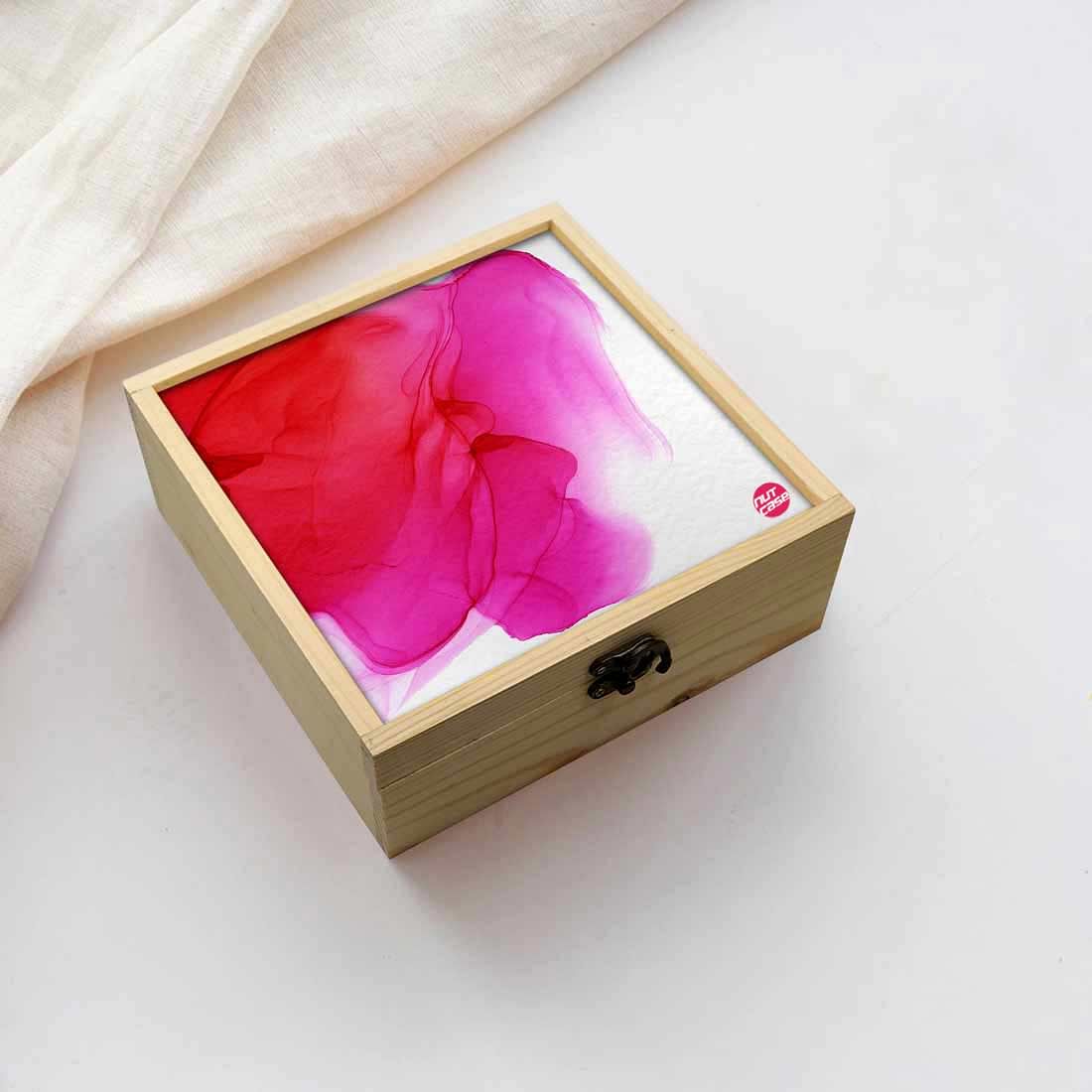 Jewellery Box Wooden Jewelry Organizer -  Red And Pink Ink Watercolor Nutcase