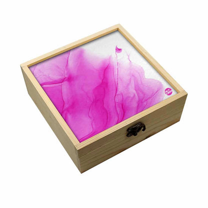 Jewellery Box Wooden Jewelry Organizer -  Pink Ink Watercolor Nutcase