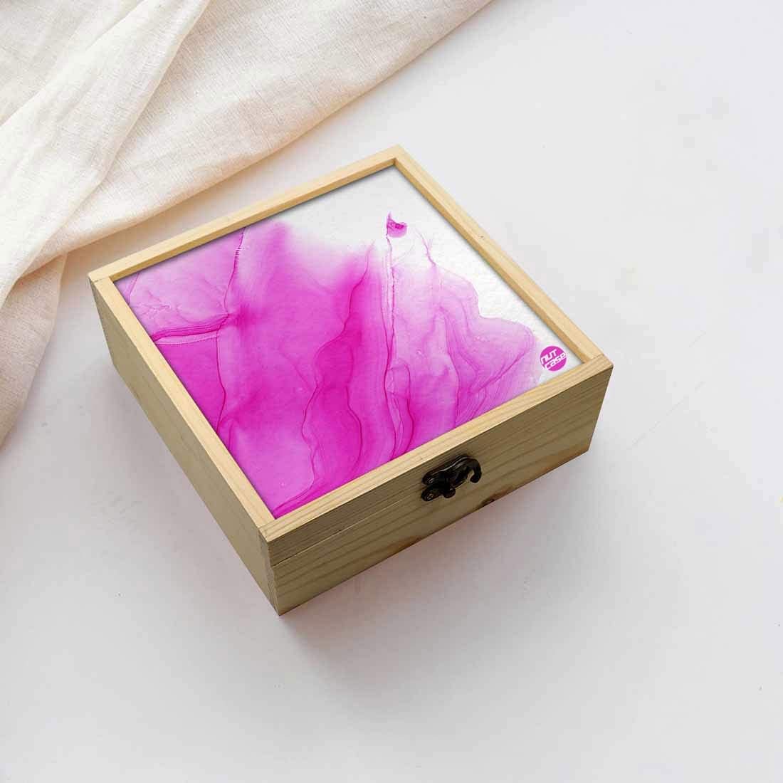 Jewellery Box Wooden Jewelry Organizer -  Pink Ink Watercolor Nutcase