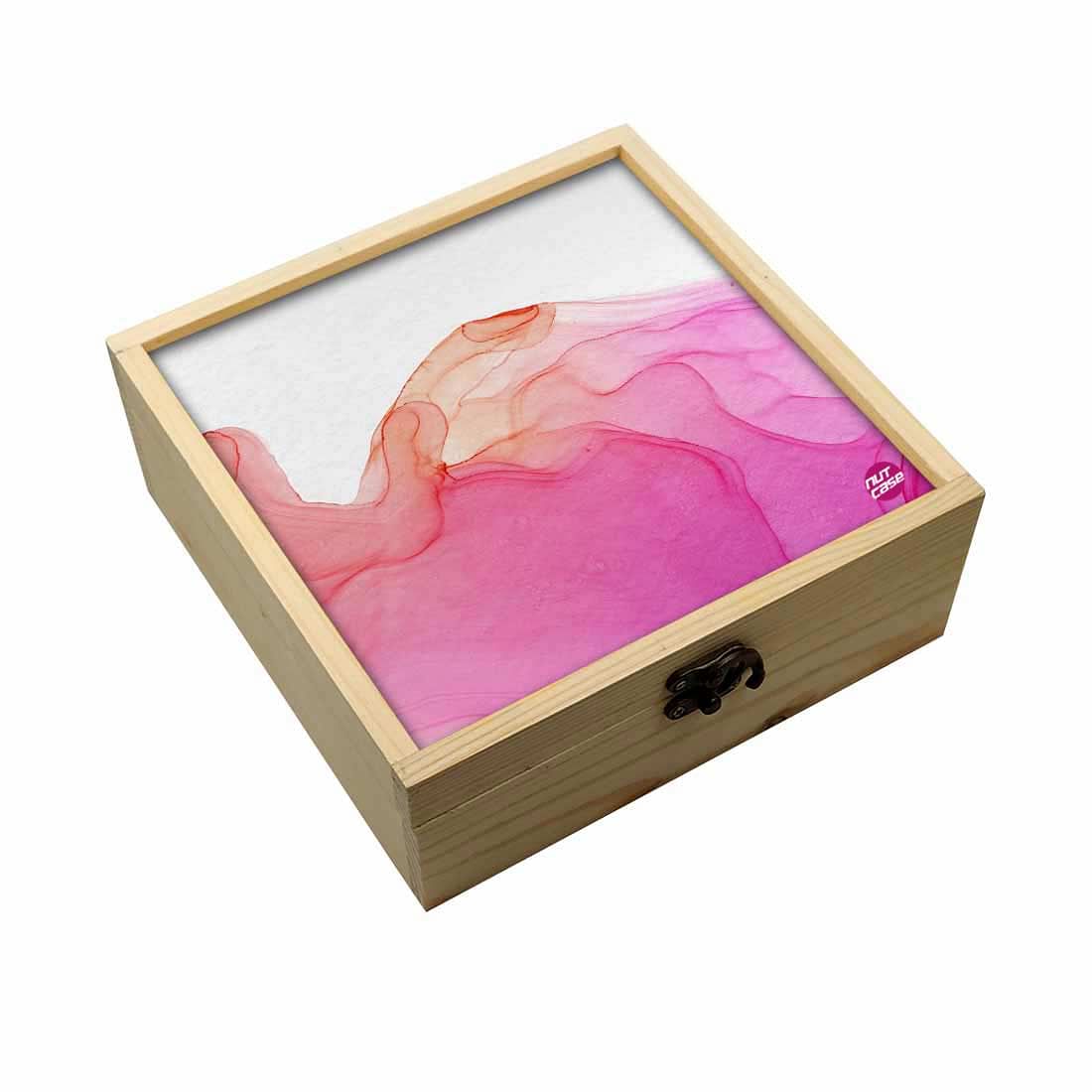 Jewellery Box Wooden Jewelry Organizer -  Pink White Ink Watercolor Nutcase