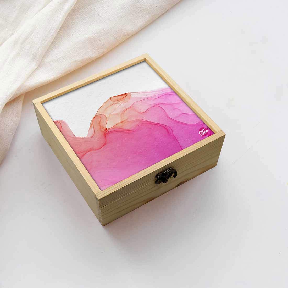 Jewellery Box Wooden Jewelry Organizer -  Pink White Ink Watercolor Nutcase