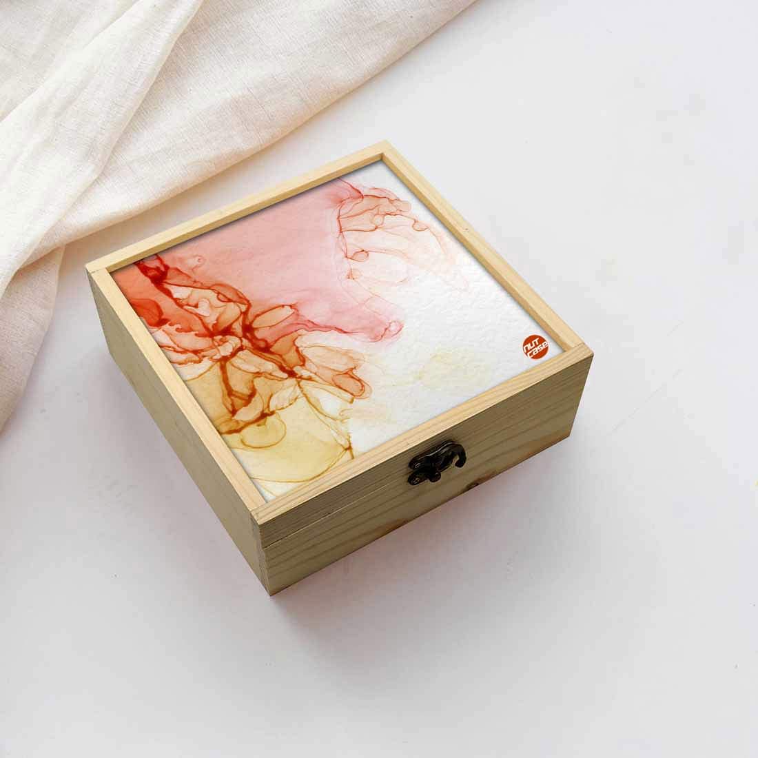 Jewellery Box Wooden Jewelry Organizer -  Orange Golden Ink Watercolor Nutcase