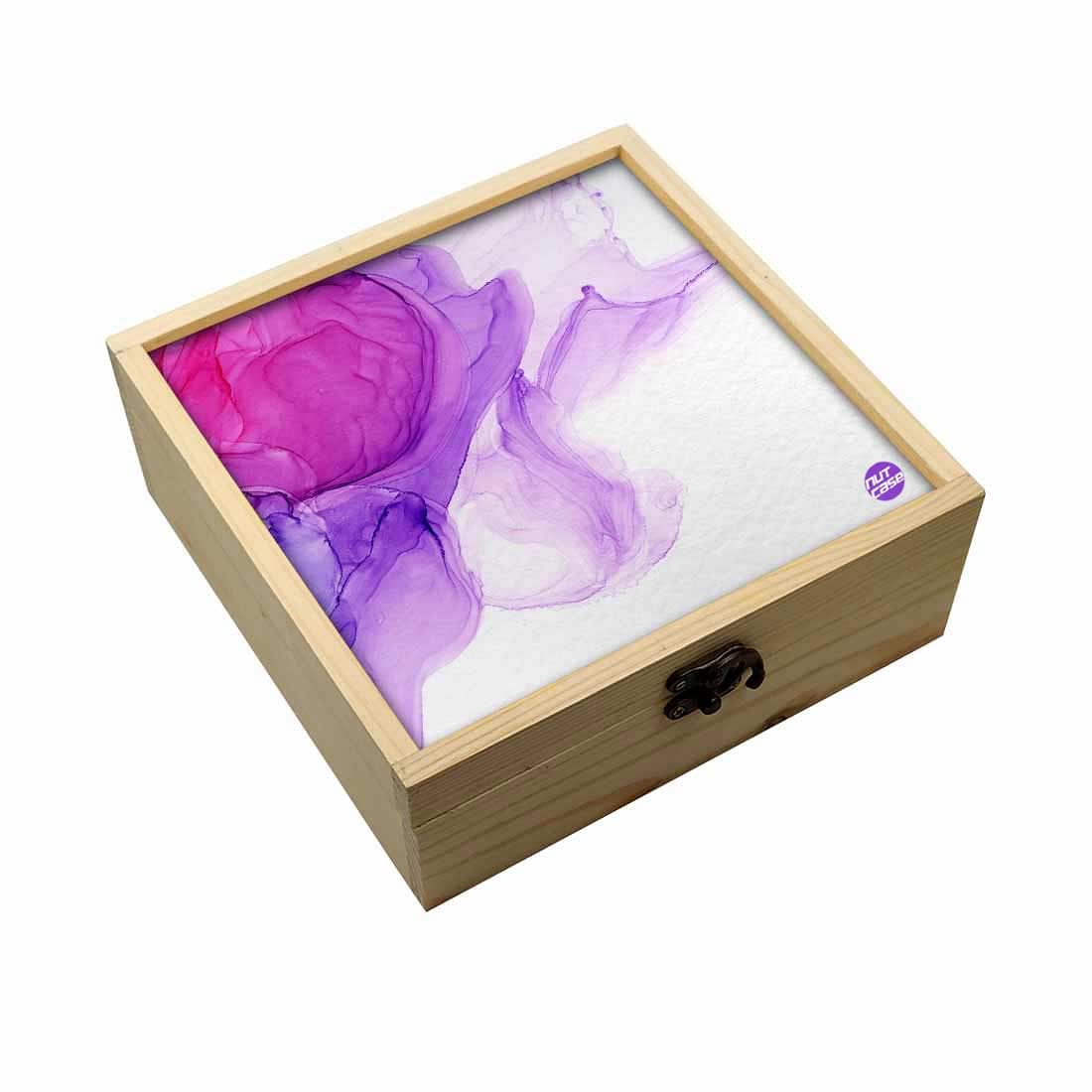 Jewellery Box Wooden Jewelry Organizer -  Purple Ink Watercolor Nutcase