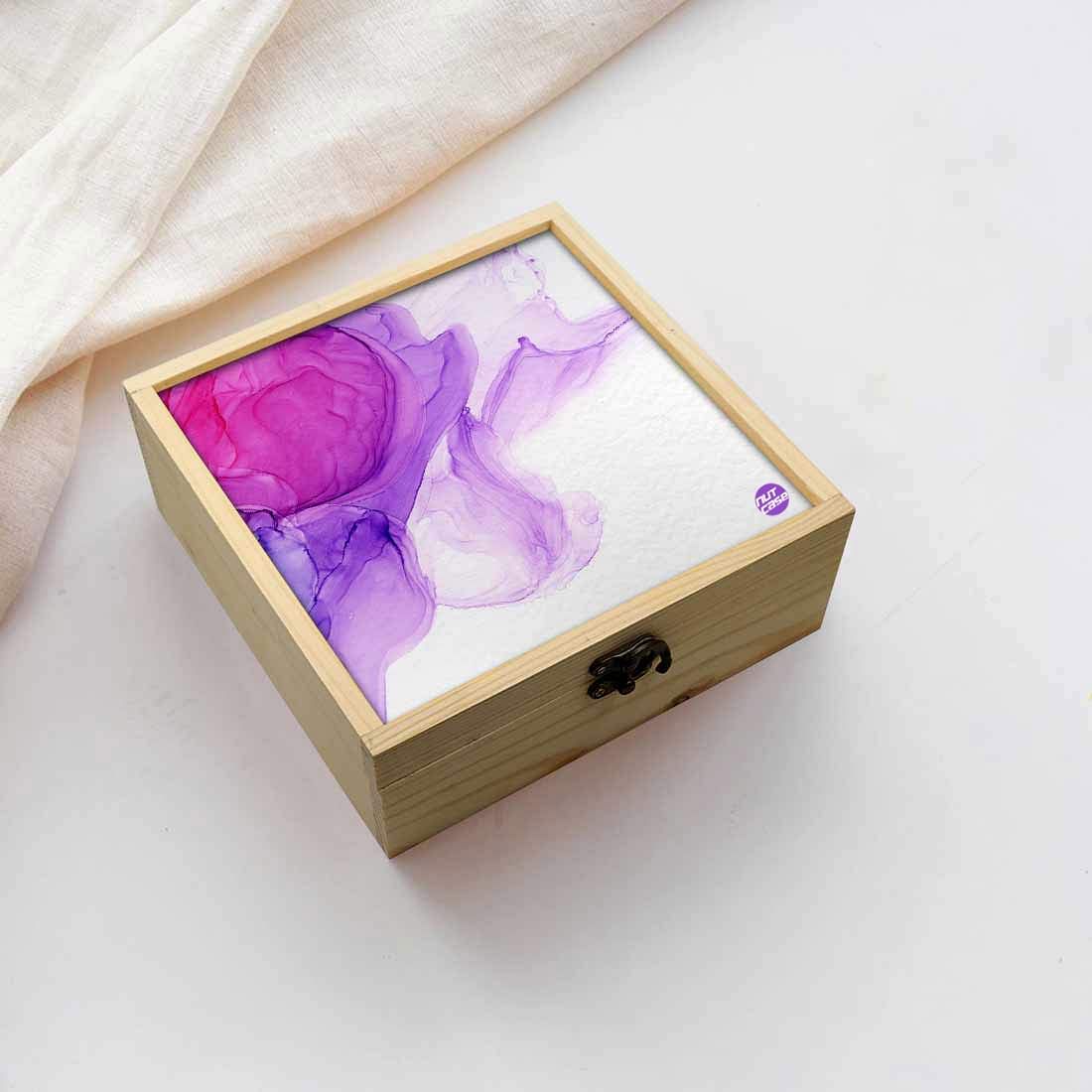 Jewellery Box Wooden Jewelry Organizer -  Purple Ink Watercolor Nutcase