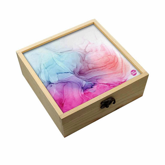 Jewellery Box Wooden Jewelry Organizer -  Pink Blue Ink Watercolor Nutcase