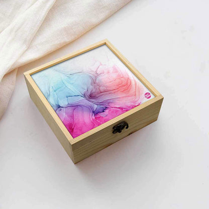 Jewellery Box Wooden Jewelry Organizer -  Pink Blue Ink Watercolor Nutcase