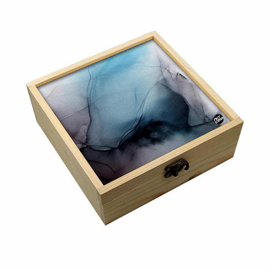 Jewellery Box Wooden Jewelry Organizer -  Black Blue Ink Watercolor Nutcase