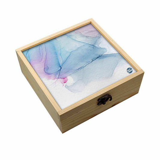 Jewellery Box Wooden Jewelry Organizer -  Blue Gray Ink Watercolor Nutcase