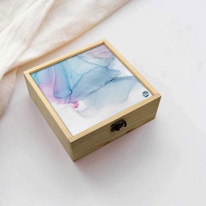 Jewellery Box Wooden Jewelry Organizer -  Blue Gray Ink Watercolor Nutcase