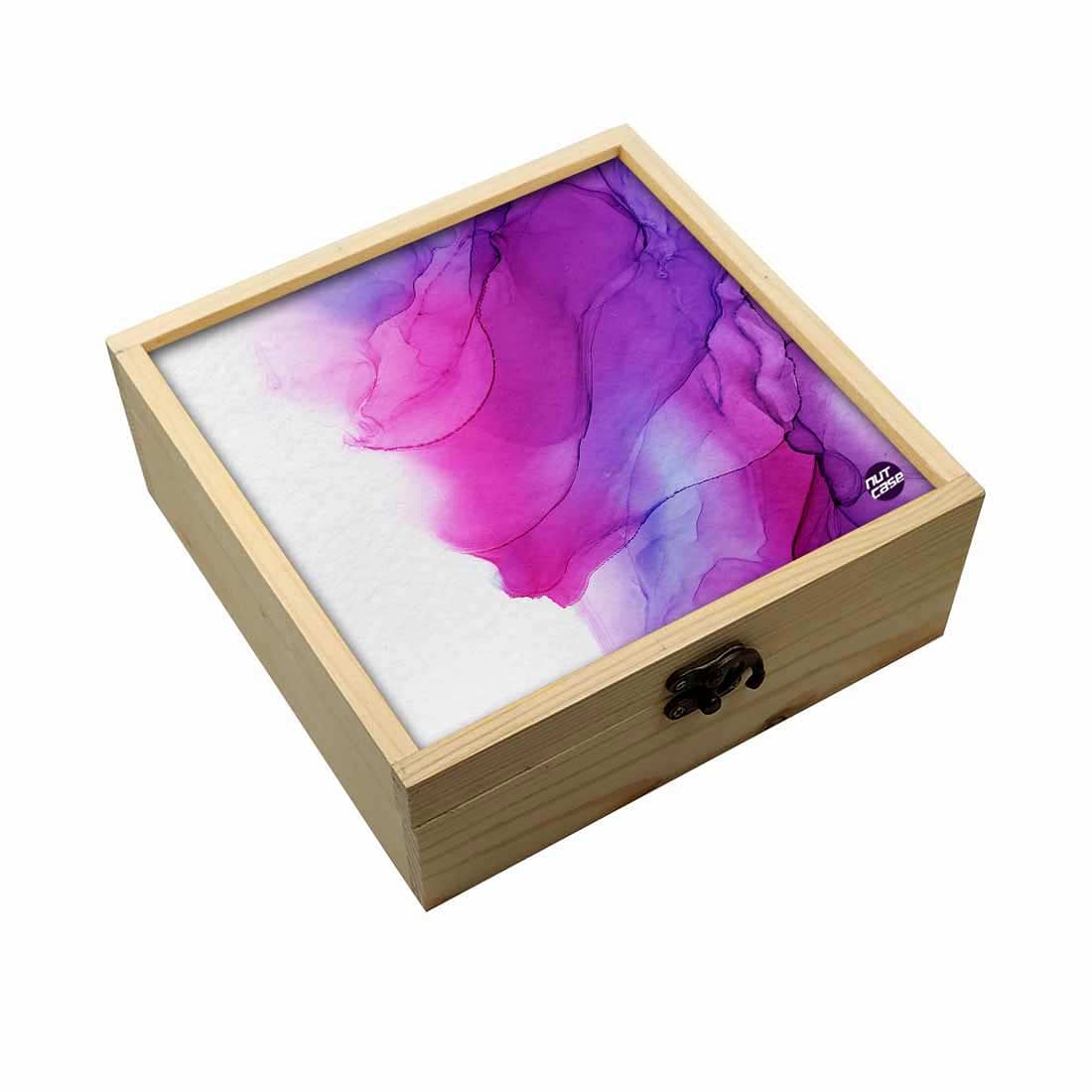 Jewellery Box Wooden Jewelry Organizer -  Dark Pink Purple Ink Watercolor Nutcase