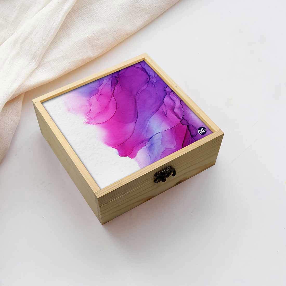 Jewellery Box Wooden Jewelry Organizer -  Dark Pink Purple Ink Watercolor Nutcase