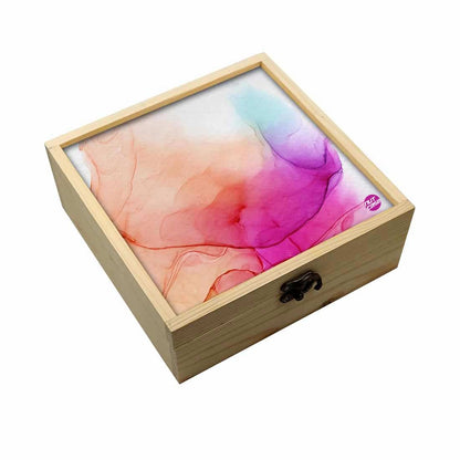 Jewellery Box Wooden Jewelry Organizer -  Orange Pink Multicolor Ink Watercolor Nutcase