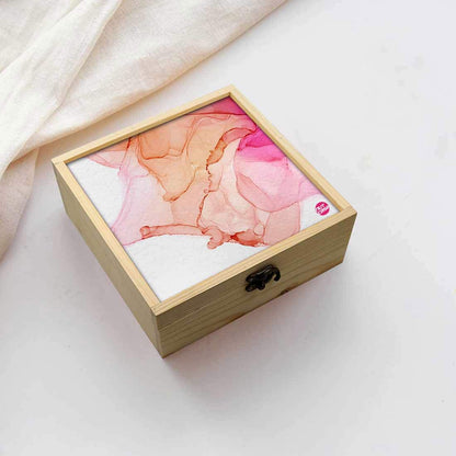 Jewellery Box Wooden Jewelry Organizer -  Pink Golden Ink Watercolor Nutcase