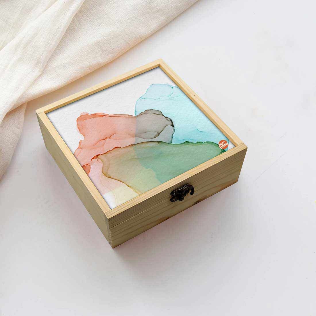 Jewellery Box Wooden Jewelry Organizer -  Ink Watercolor Shades Nutcase