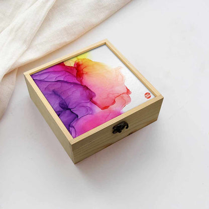 Jewellery Box Wooden Jewelry Organizer -  Purple Yellow Ink Watercolor Nutcase
