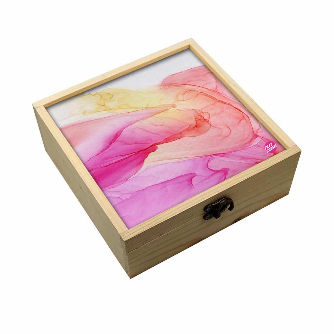 Jewellery Box Wooden Jewelry Organizer -  Pink Yellow Ink Watercolor Nutcase