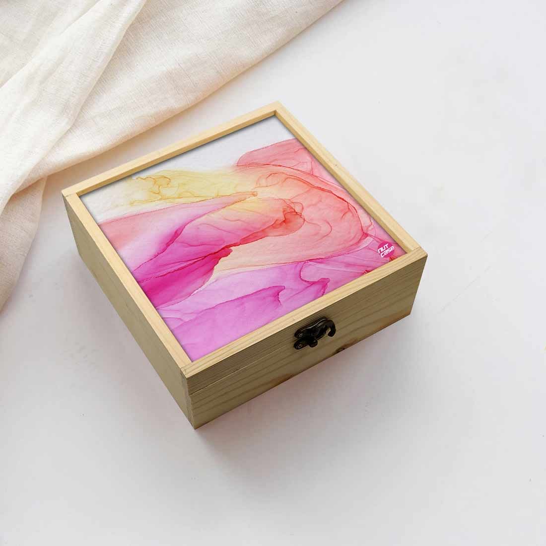 Jewellery Box Wooden Jewelry Organizer -  Pink Yellow Ink Watercolor Nutcase