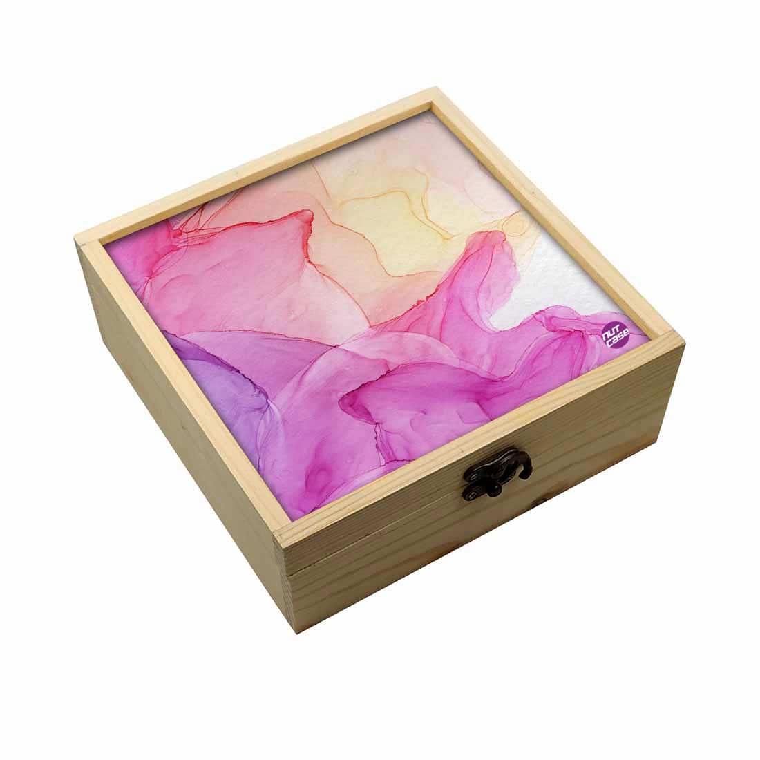 Jewellery Box Wooden Jewelry Organizer -  Pink Purple Yellow Ink Watercolor Nutcase