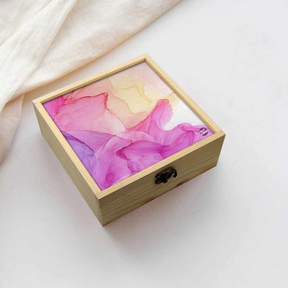 Jewellery Box Wooden Jewelry Organizer -  Pink Purple Yellow Ink Watercolor Nutcase