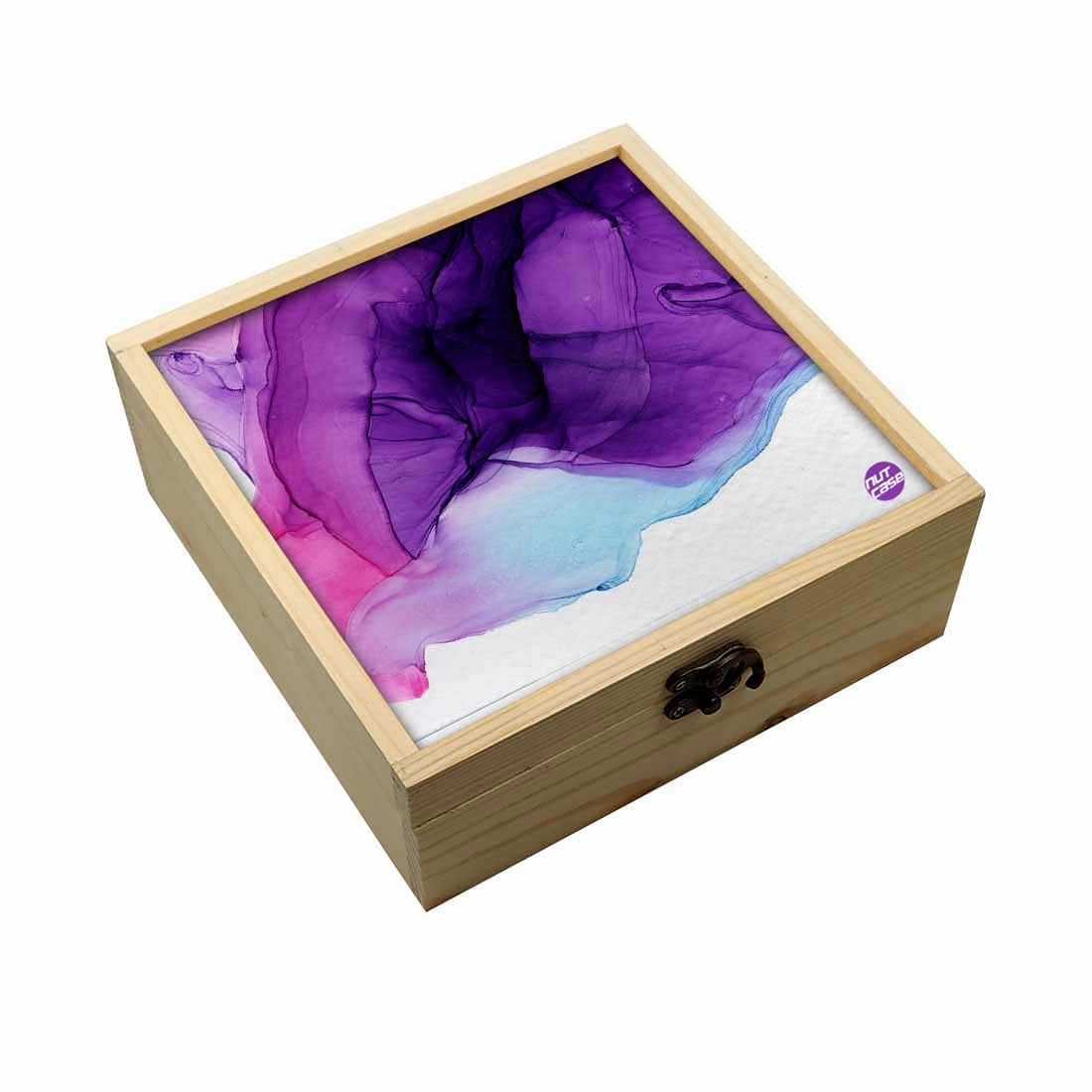 Jewellery Box Wooden Jewelry Organizer -  Dark Purple Blue Ink Watercolor Nutcase