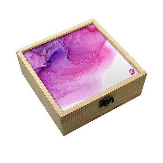 Jewellery Box Wooden Jewelry Organizer -  Pink Purple Ink Watercolor Nutcase