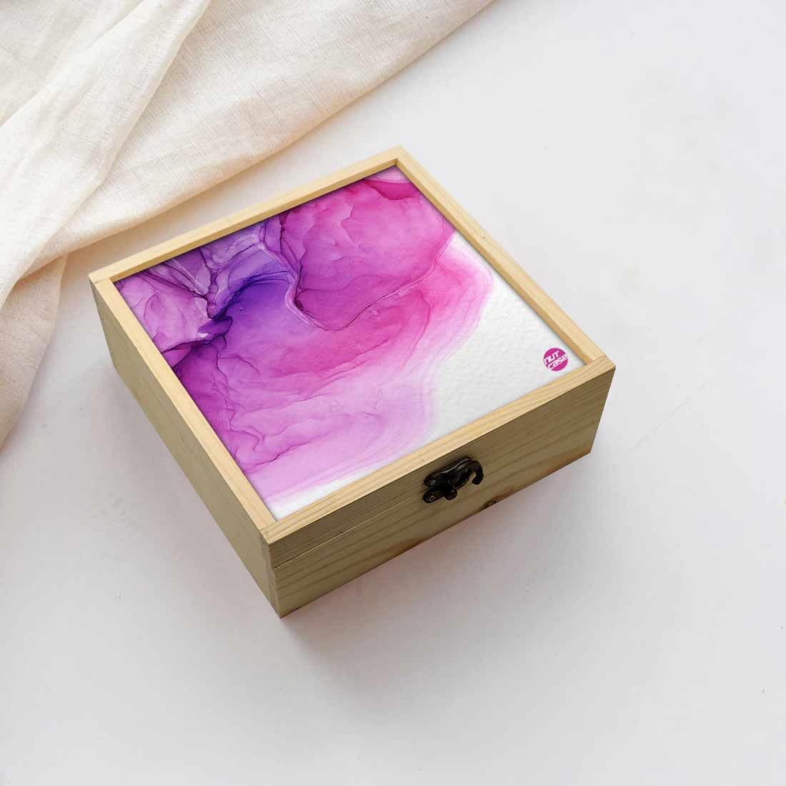 Jewellery Box Wooden Jewelry Organizer -  Pink Purple Ink Watercolor Nutcase