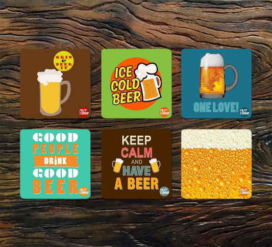 Metal Beer Bar Coasters Hotel or Restaurant Pack of 6 - Drink Good Beer Nutcase