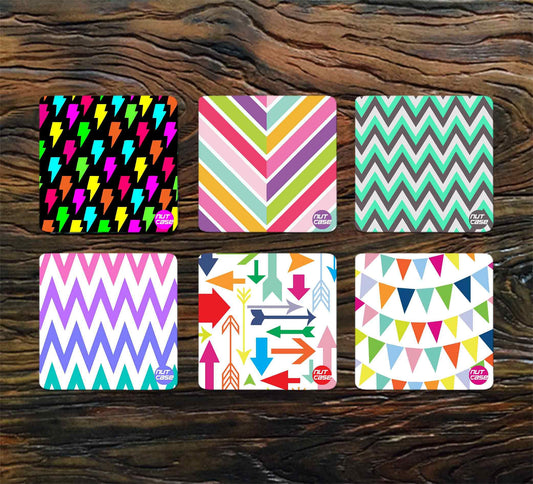 Metal Designer Coasters Set of 6 for Home Kitchen - Colorful Arrows Nutcase