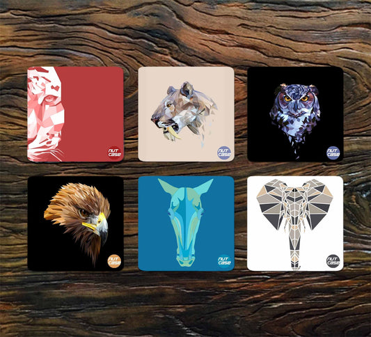 Designer Metal Coasters for Restaurant Pack of 6 - Animals Nutcase