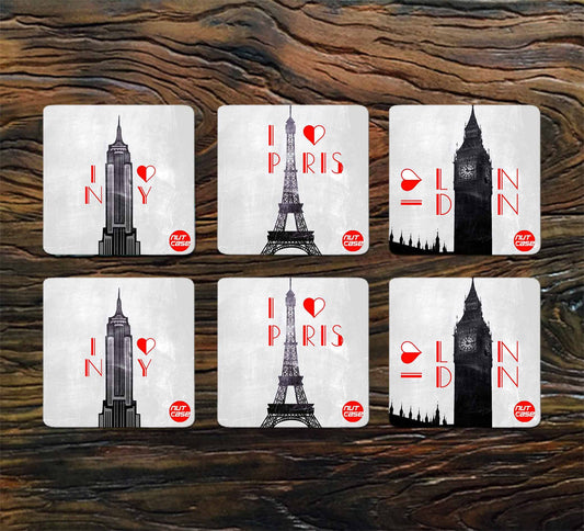 Designer Metal Coaster Pack of 6 Tea Cups & Coffee Mugs - I Love Paris Nutcase