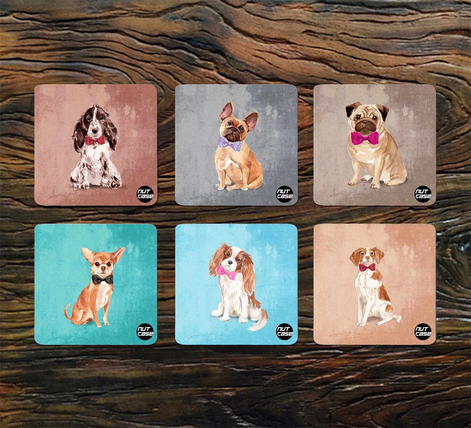 Beautiful Design Metal Printed Coaster for Home & Kitchen Set of 6 - Cute Dogs Nutcase