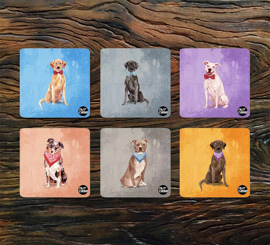 Metal Waterproof Coasters for Dining Table Set of 6 - Hipster Pitbulls Nutcase