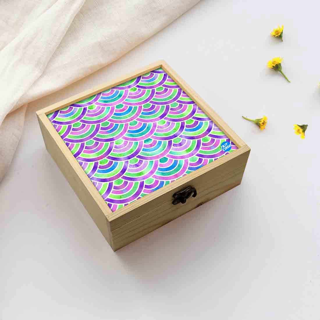 Jewellery Box Wooden Jewelry Organizer -  Green Purple Mermaid Watercolor Nutcase