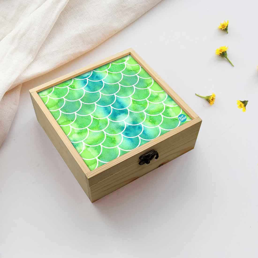 Jewellery Box Wooden Jewelry Organizer -  Green Mermaid Watercolor Nutcase