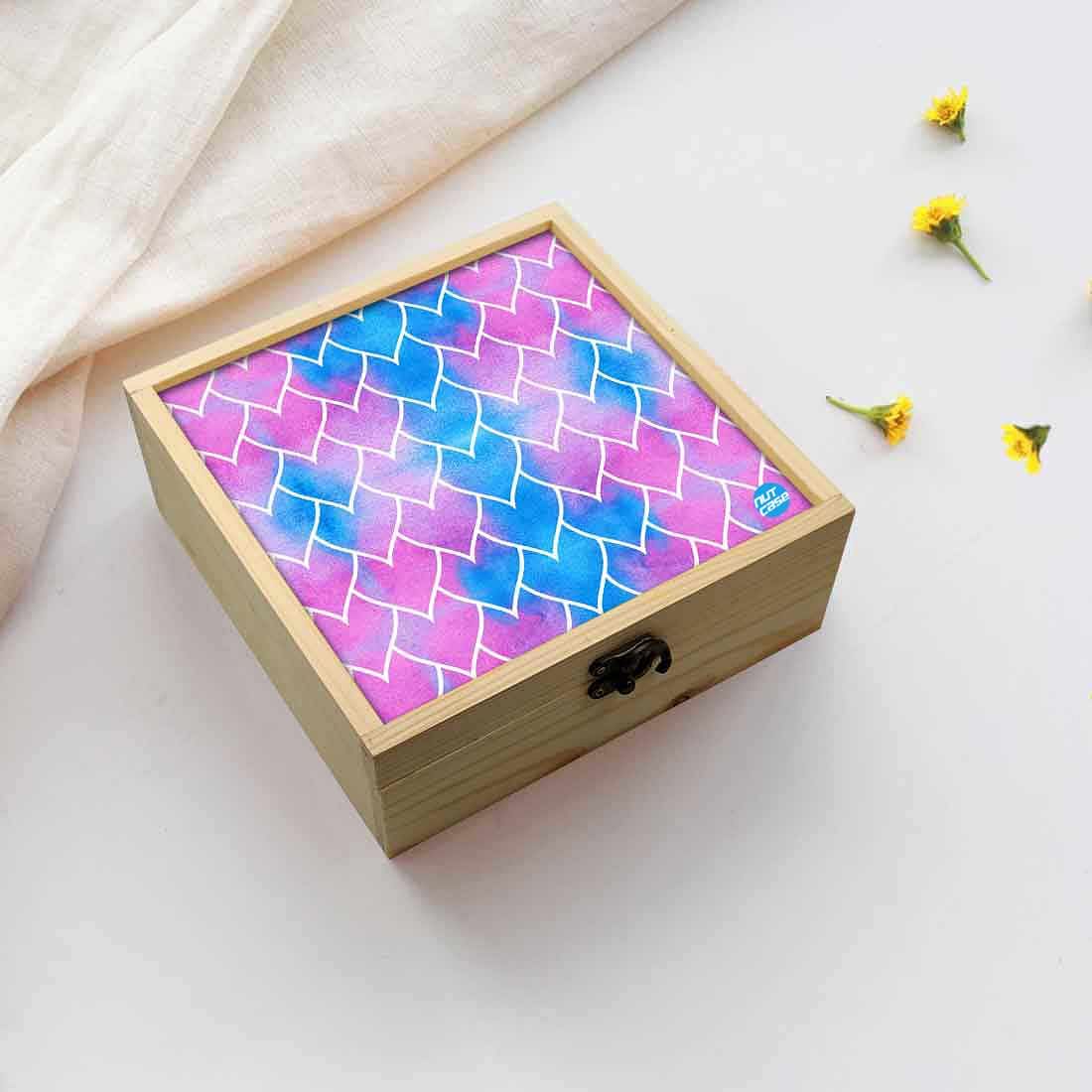 Jewellery Box Wooden Jewelry Organizer -  Purple Blue Mermaid Watercolor Nutcase