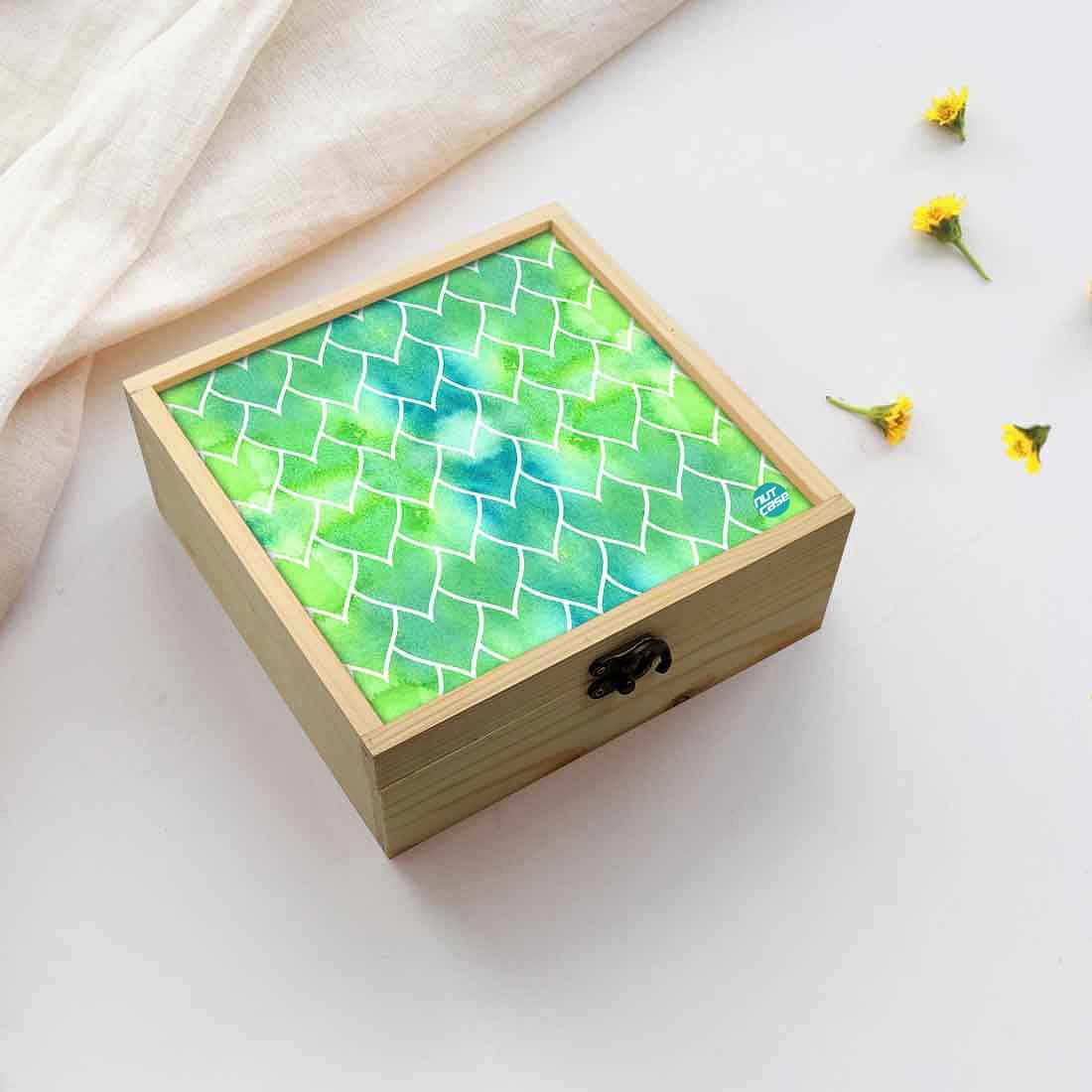 Jewellery Box Wooden Jewelry Organizer -  Green Mermaid Watercolor Pattern Nutcase