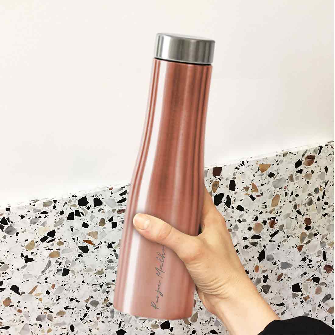 Pink Steel Water Bottle with Name for Restaurant Cafes Home Office-Rose Gold 750ml