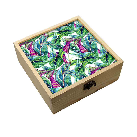 Jewellery Box Wooden Jewelry Organizer -  Green Tropical Leaf Nutcase