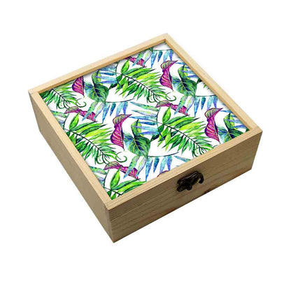 Jewellery Box Wooden Jewelry Organizer -  Green And Purple Tropical Leaf Nutcase