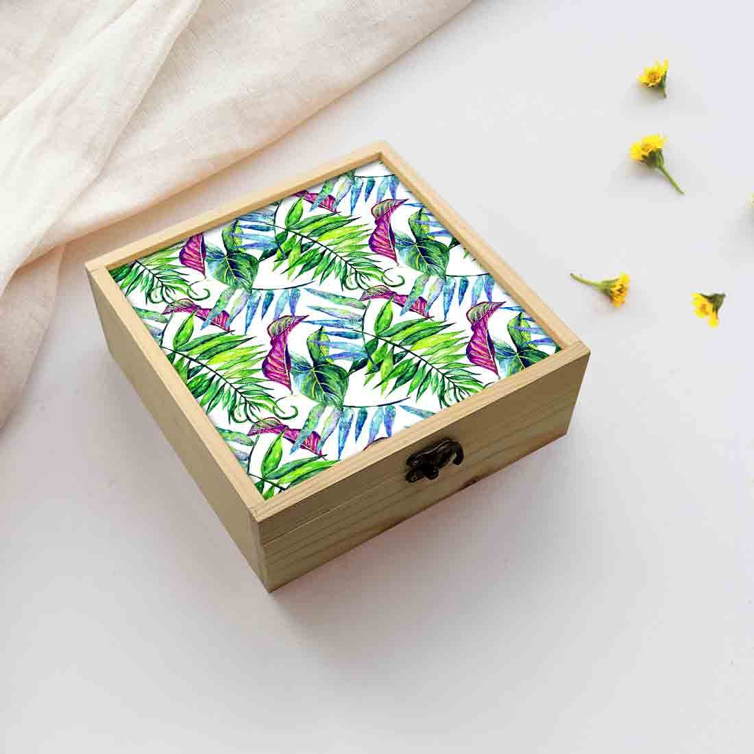 Jewellery Box Wooden Jewelry Organizer -  Green And Purple Tropical Leaf Nutcase
