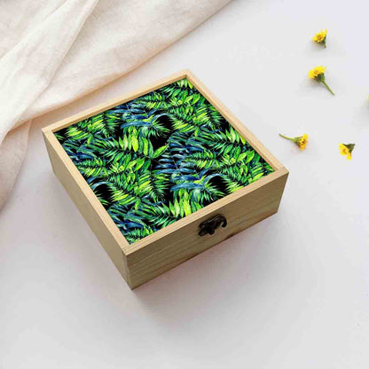 Jewellery Box Wooden Jewelry Organizer -  Tropical Green Leaf Nutcase