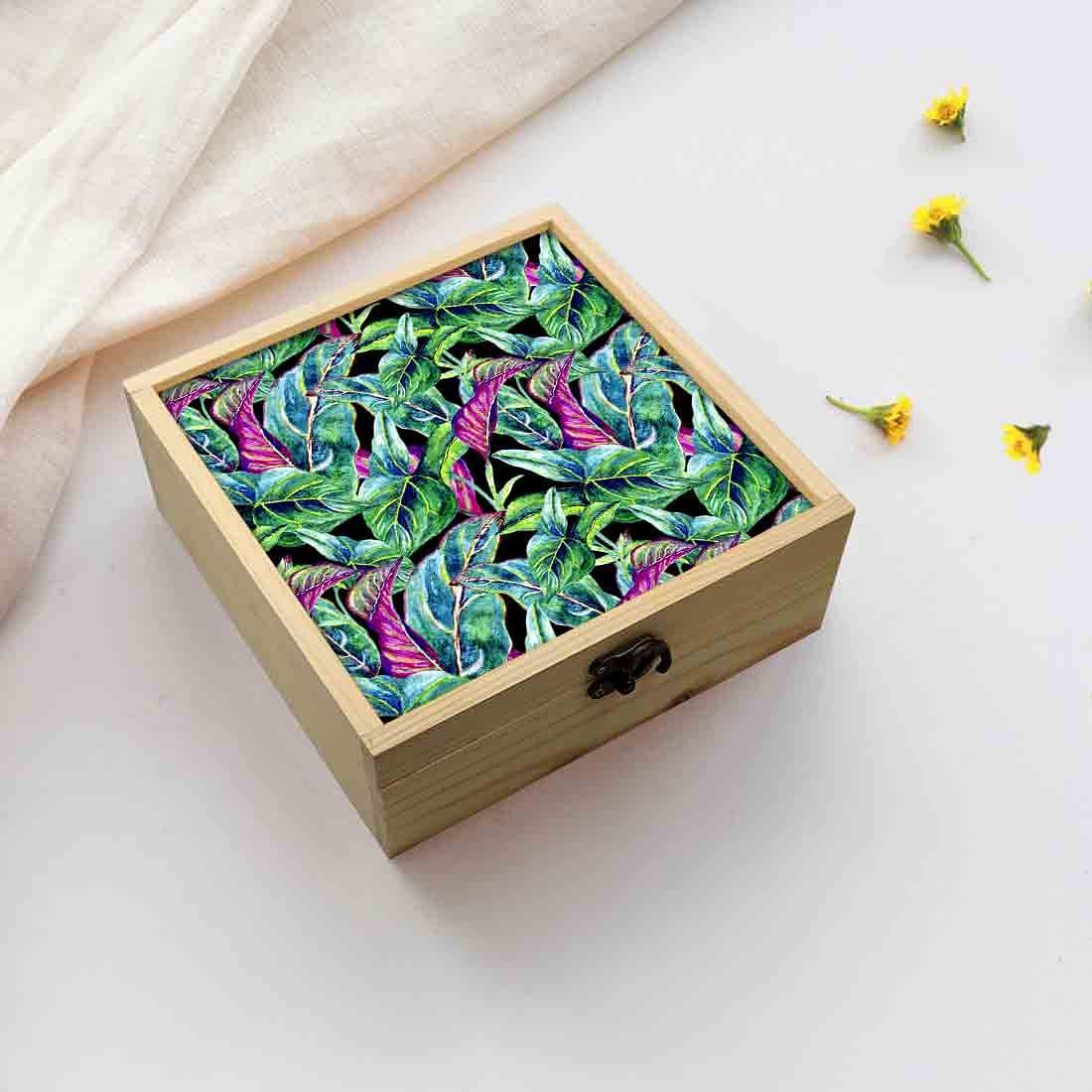 Jewellery Box Wooden Jewelry Organizer -  Green Black Tropical Leaf Nutcase