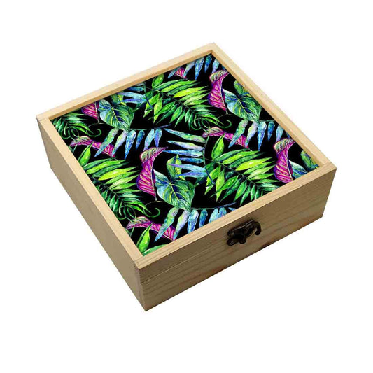 Jewellery Box Wooden Jewelry Organizer -  Purple And Green Tropical Leaf Nutcase