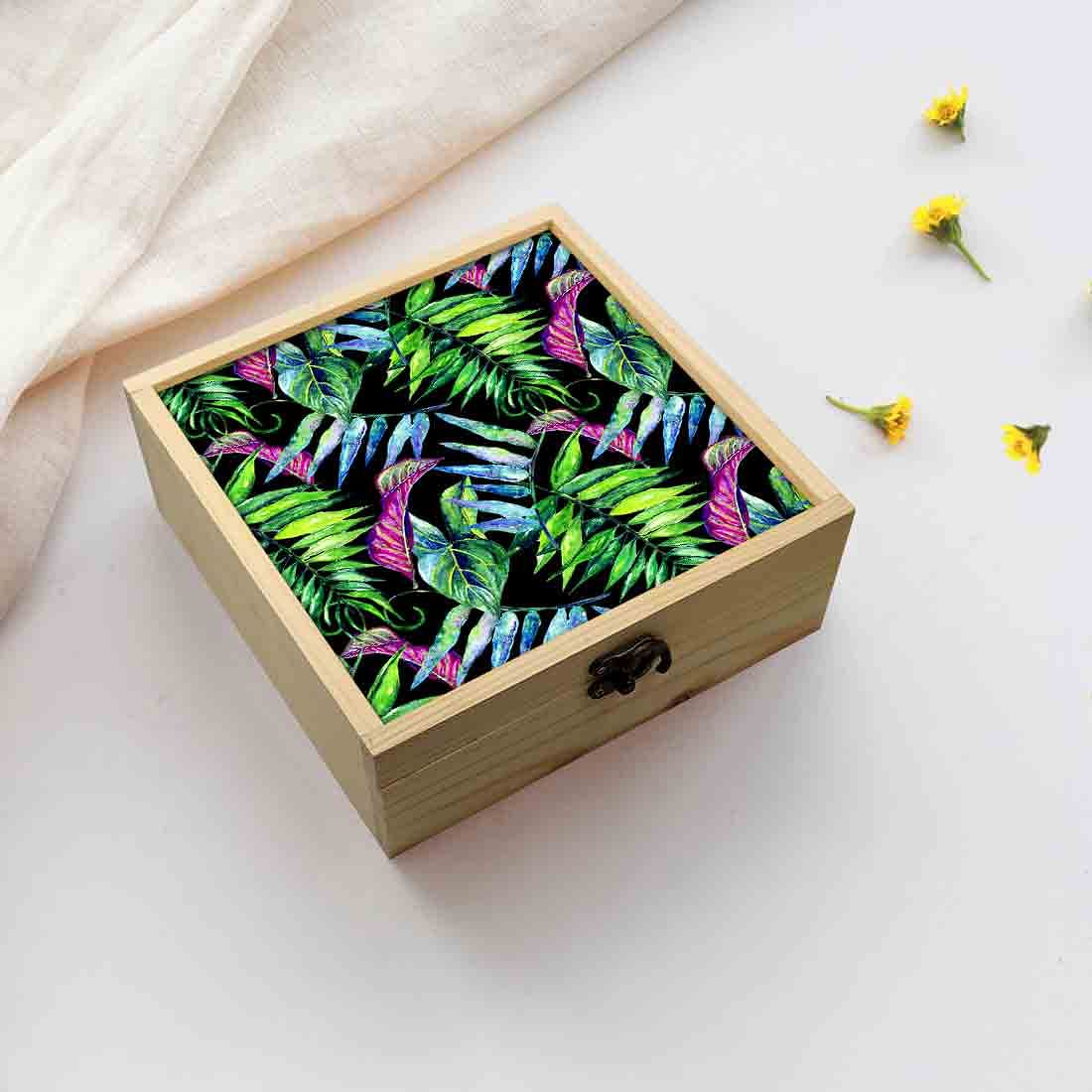 Jewellery Box Wooden Jewelry Organizer -  Purple And Green Tropical Leaf Nutcase